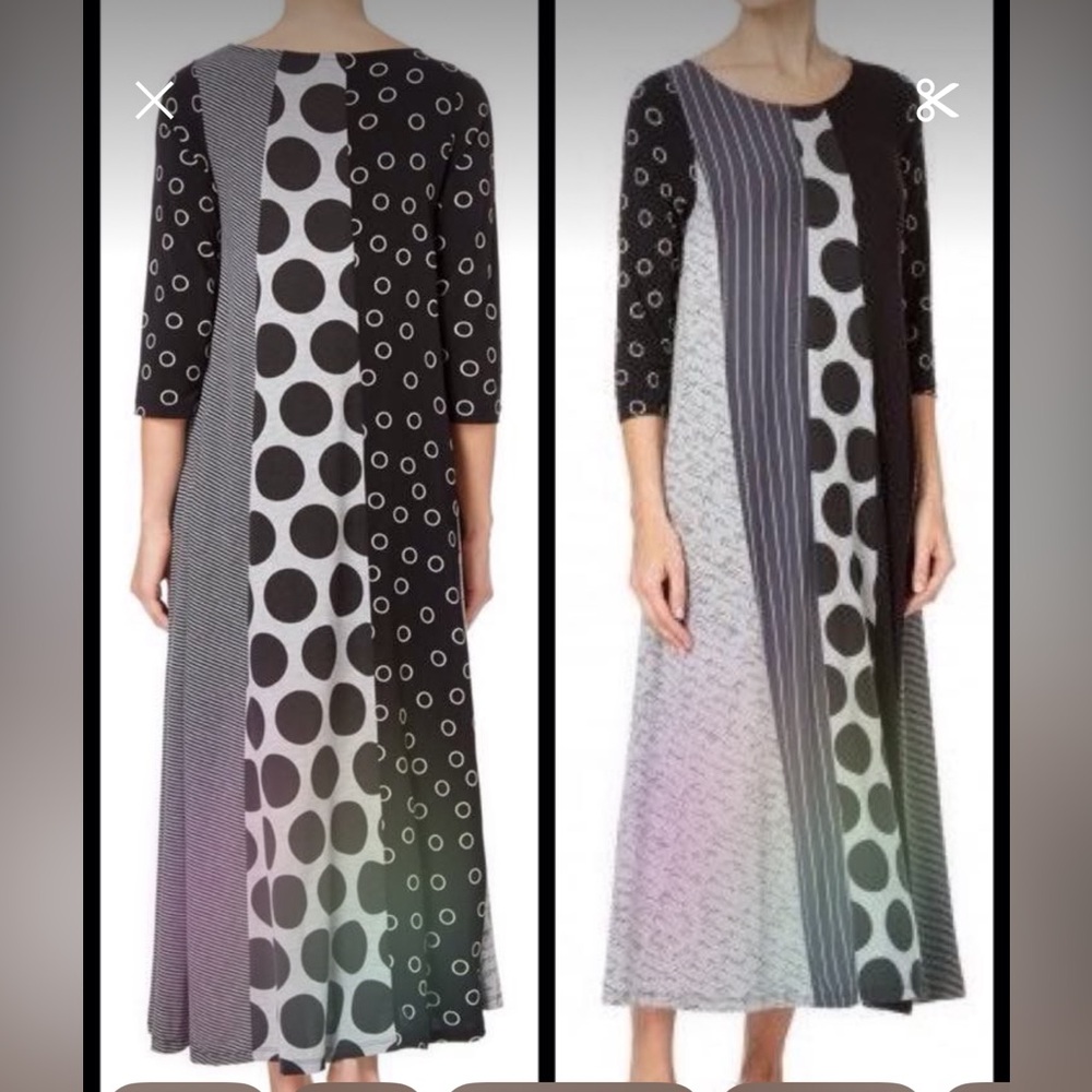 Gray and Black Asymmetrical A-Line monochromatic polka dot/writing mixed print